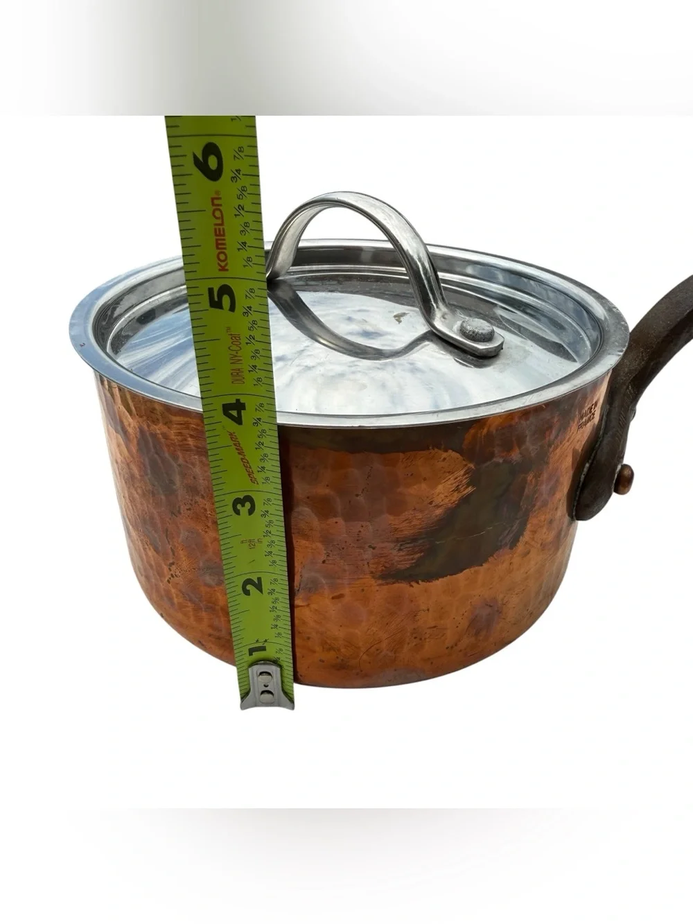 Vintage French Hammered Copper Saucepan Lid Cast Iron Handle Made France 6.5”